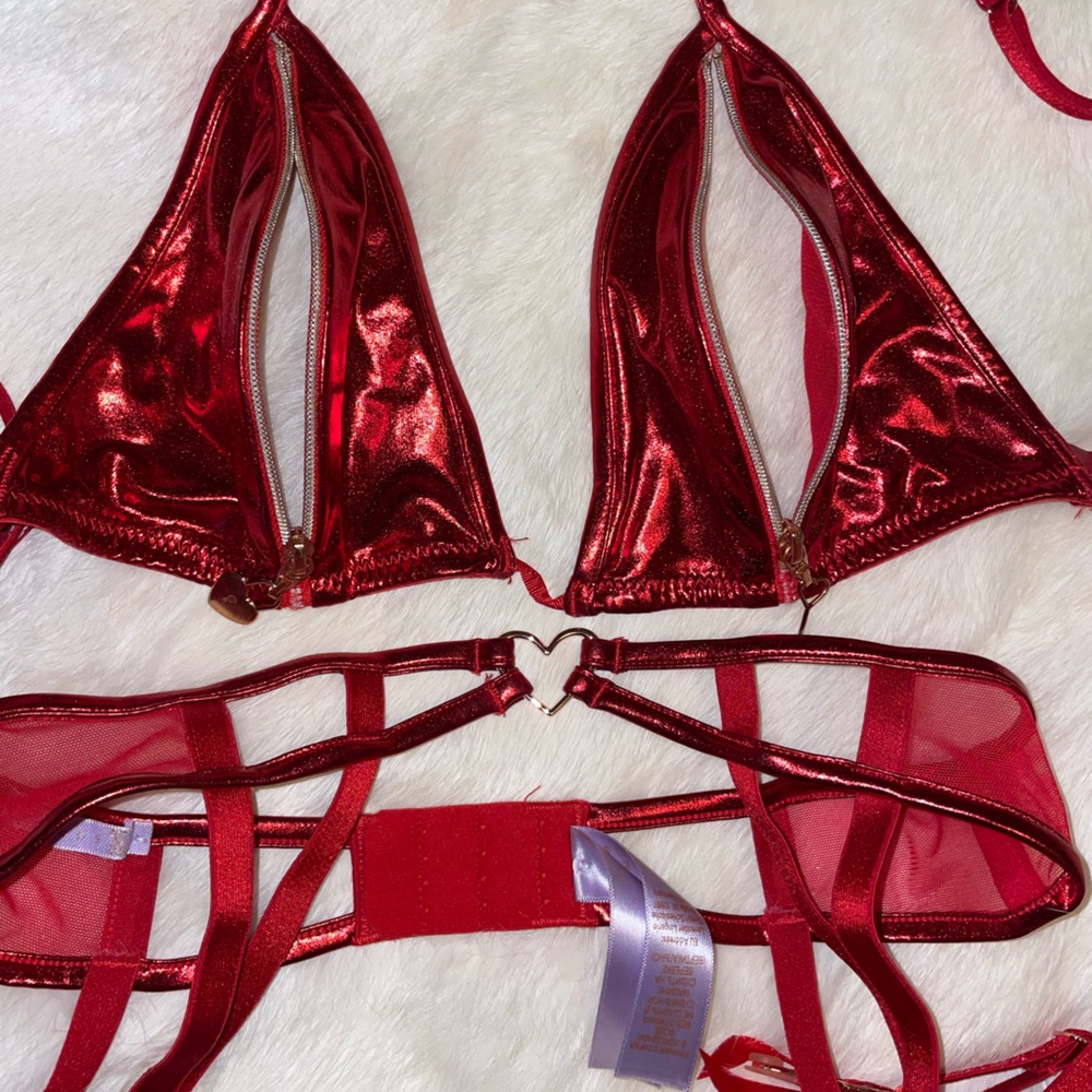 Red valentines Savage x Fenty bralette and garter belt